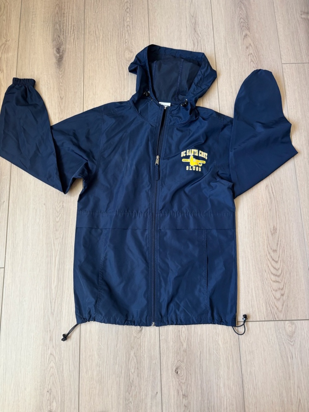 Champion Navy Hooded Windbreaker with Yellow UC Santa Cruz Logo